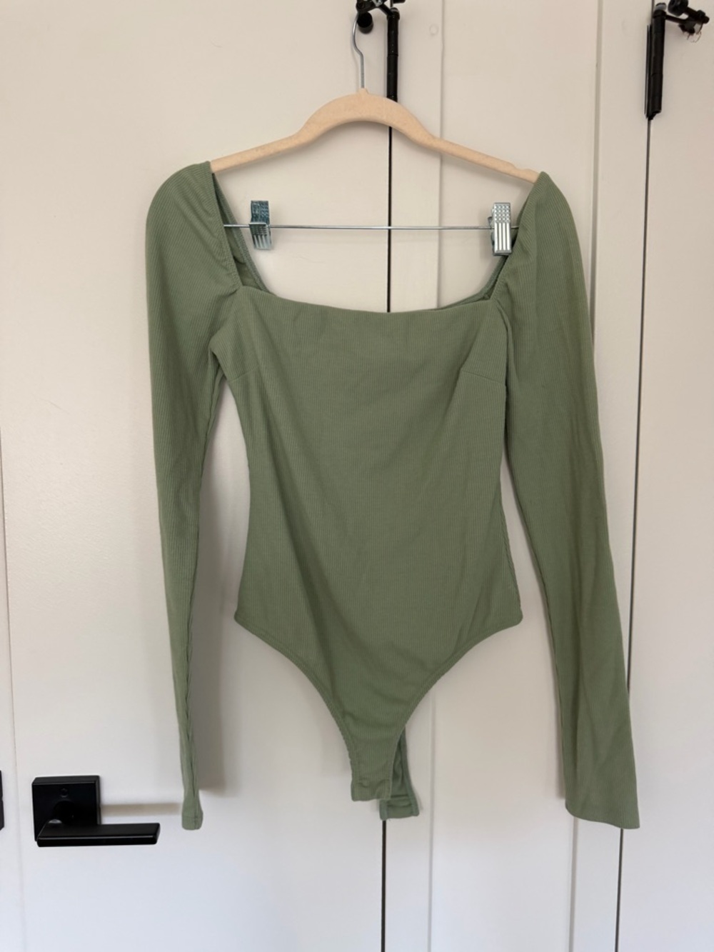 Vici Sage Ribbed Long Sleeve Square Neck Bodysuit